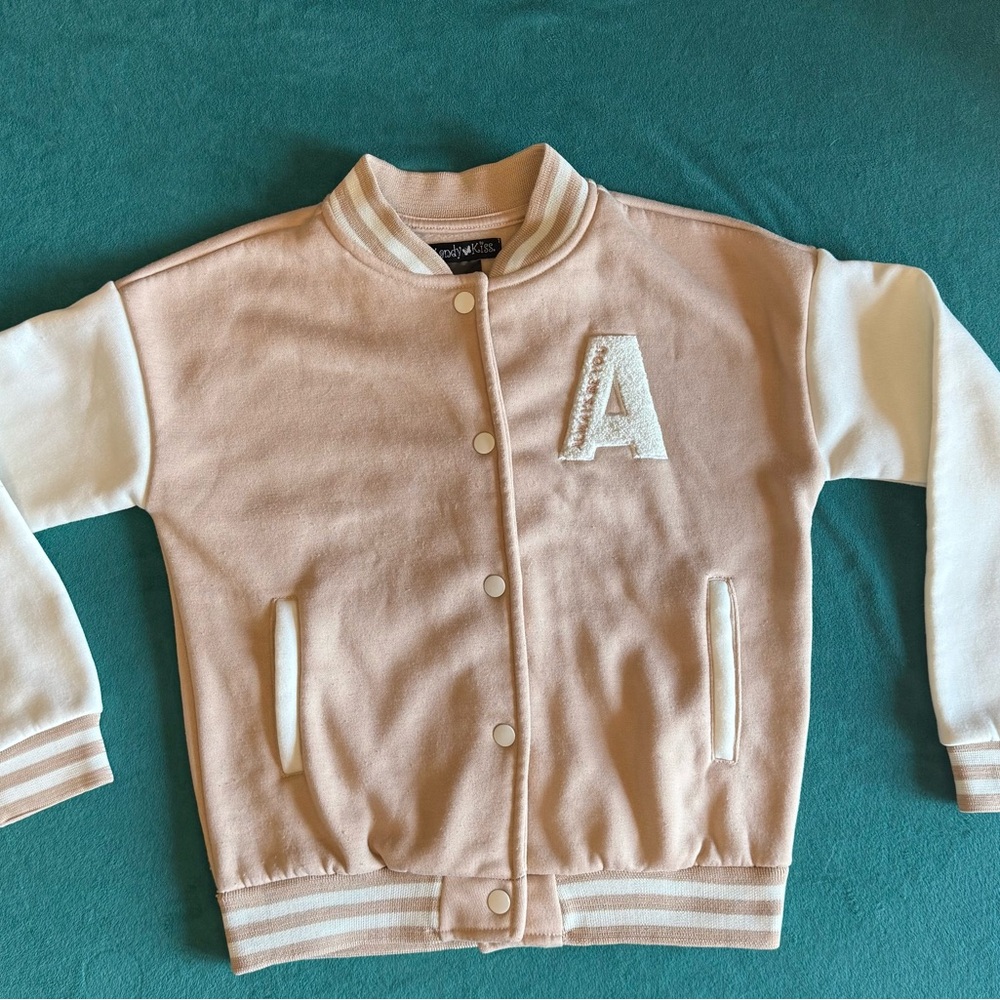 Pink and White Varsity Jacket with Letter A